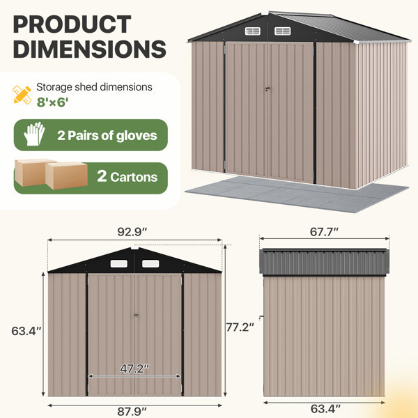 JolyDale 8X6 Ft. Outdoor Storage Shed With Floor And Double Doors